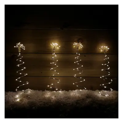 Set of 30cm Silver Spiral Tree LED Lit Outdoor Path Finder Lights in Warm White