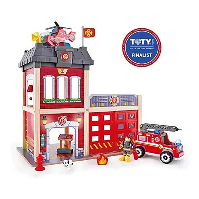 Hape E3023 Wooden Fire Station - Complete Set with Fire Engine