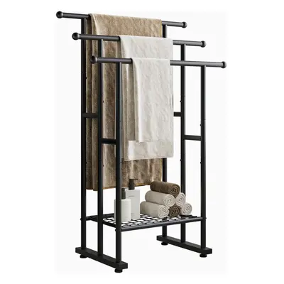 (Black) Freestanding Towel Rack, Towel Rail Metal Ladder Towel Holder Drying Stand