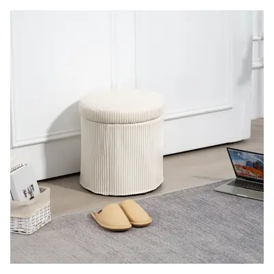 HOMCOM Round Storage Ottoman with Lid, Vanity Stool with Storage, Beige