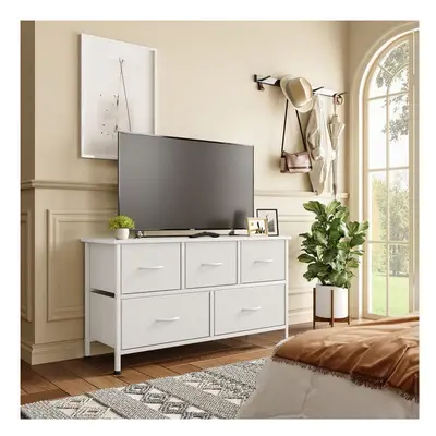 (39 Inch-5 drawer, White) Chest of Drawers,Dresser for Bedroom with Drawers,Fabric Dresser with 