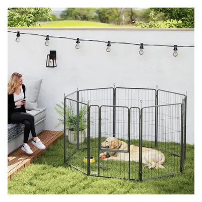 PawHut Panels Heavy Duty Dog Playpen with Door Indoor Outdoor, 100cm High