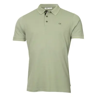 (M, Sage Camo) Calvin Klein Mens Campus Button Ribbed Collar Golf Polo Shirt