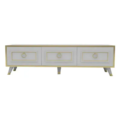 (White - Gold Band) Romens cm Wide TV Stand