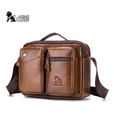 (brown) Genuine Leather Men&apos;s Shoulder Bags Vintage Casual Crossbody Small Handbags