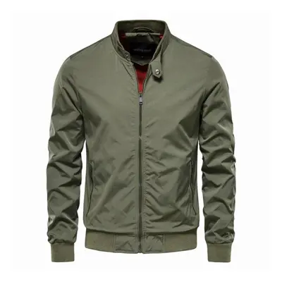 (green, Asia 55-65kg) Aiopeson New Autumn Solid Color Baseball Jacket Men Casual Stand Collar Fa