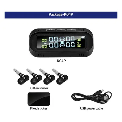 (K04P-built-in Sensor) E-ace Solar Smart Tpms Car Tire Pressure Alarm Monitor System Sensors Dis