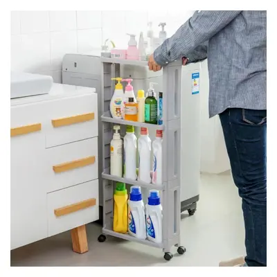 (grey, layer) 3/4 Layer Kitchen Storage Rack Fridge Side Shelf Removable With Wheels Bathroom Or