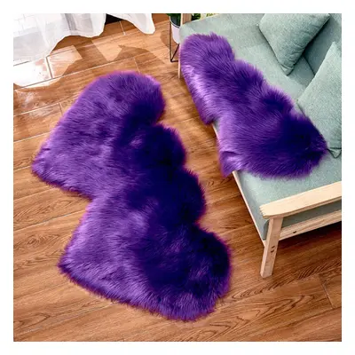 (purple, 180x90cm) Double-heart Shape Long Shiny Fur Sheepskin Soft Carpet Living Room Home Deco