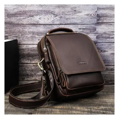 (coffee) Contact&apos;s Crazy Horse Leather Men Messenger Bag Vintage Crossbody Shoulder Bags Mu