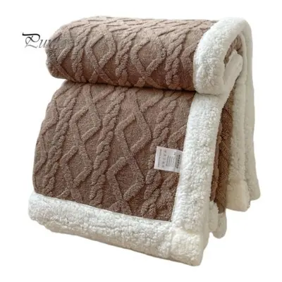 (coffee, 2x2.3m) Winter Thickened Blanket Double-sided Fluff Plush Double-layer 3D Jacquard Soli