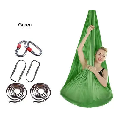 (green) 4x2.8m Elastic Aerial Yoga Hammock Aerial Silk Yoga Swing Antigravity Yoga Belt Home Bod