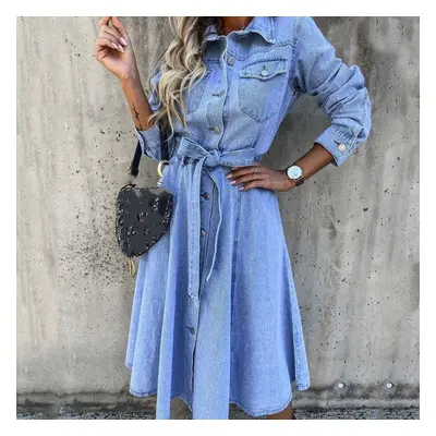 (light blue, XXL) Fashion Dress Women&apos;s A-line Short Skirt Denim Skirt Single Breasted High