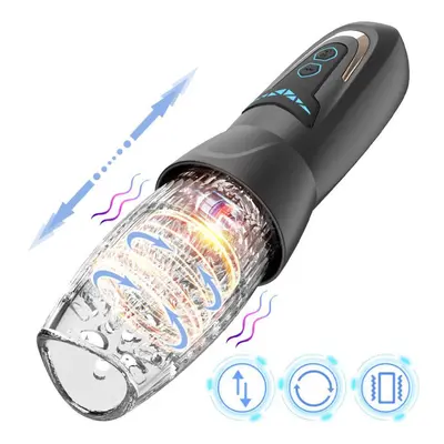 (black) New Automatic Rotating Vibratioh Electric Piston Rotating Sucker Male Blowjob Masturbato