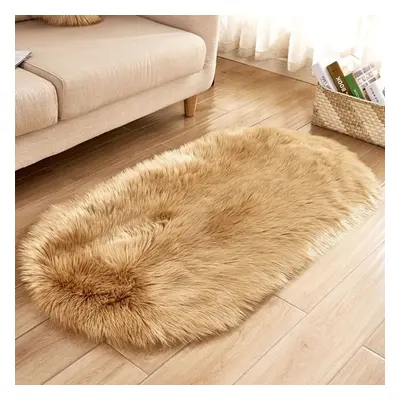 (khaki, 80*160cm) Oval Plush Rug Carpet Plush Rug Kids Bed Soft Solid Color Thick Floor Mat For 