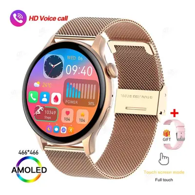 (gold, Mesh) Sacosding New Women 466*466 Amoled 1.43" Screen Nfc Heart Rate Blood Pressure Bluet