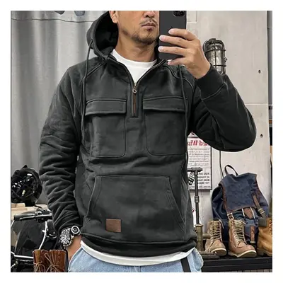 (dark gray, XXL) Men&apos;s Hooded Solid Color Sweater, European And American Youth Sports Multi