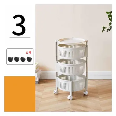 (white, 3Tier) Kitchen Shelf Household Multilayer Rotatable Floor Fruit And Vegetable Storage Sh