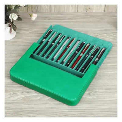 (green) Handmade Genuine Leather Pen Case Multicolor Slots Luxury Pen Box Pen Holders Office Sch