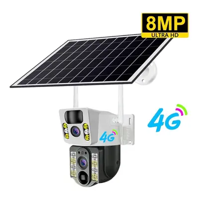 (4G Camera) 8mp 4k Wireless Solar Camera 4g Sim Outdoor Dual Lens Wifi Ip Camera Pir Night Visio