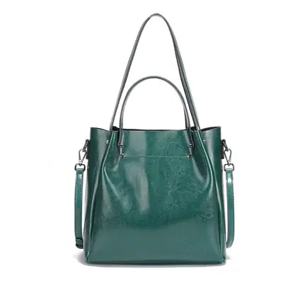 (dark green) Zency Fashion 100% Genuine Leather Women Handbag Large Capacity Shoulder Bag