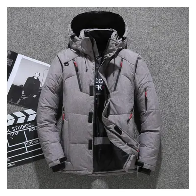 (grey, 45-55KG) Male White Duck Down Jacket New Warm Hooded Men&apos;s Thick Puffer Coat Mens Ca