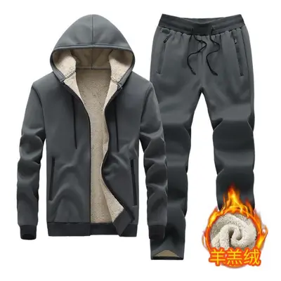 (grey, XXXXL) Winter Sweater Suit Men &apos;s Warm Lamb Men &apos;s Sportswear Two -piece Suit