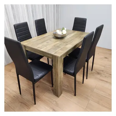 Rustic Effect Table and Black Metal Chairs Dining Room Furniture