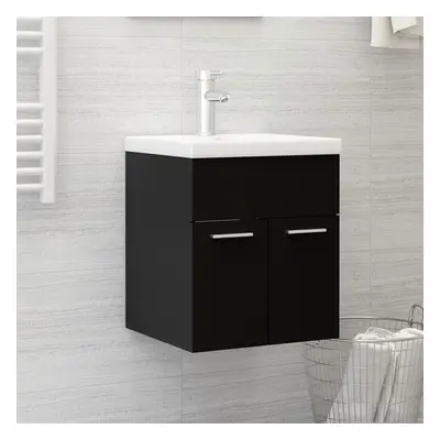 vidaXL Sink Cabinet with Built-in Basin Black Chipboard Bathroom Vanity Unit