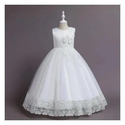 (white, :170 (13-14T)) Summer Tulle Flower Girls Dress For Wedding Party Child Princess Pageant 