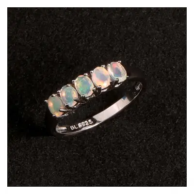 (white, us ring size 6#) Sterling Silver Simple Ring Natural Opal Gemstone Fine Jewelry Opal Cut