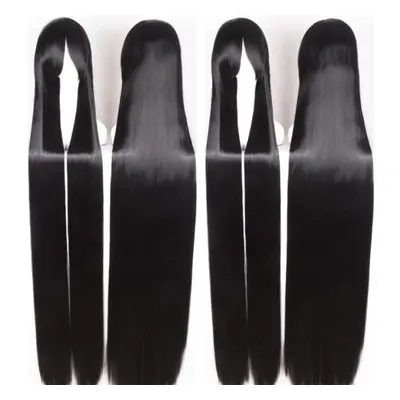 (black) 150cm Women Black Lady Long Straight Hair Full Wigs Cosplay Party Anime Wig Hair Extensi