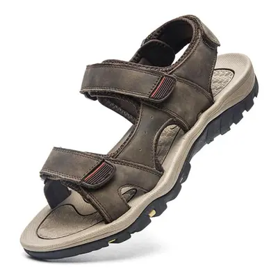 (dark brown, 40) Large Size Genuine Leather Men Sandals Summer Men Beach Sandals Outdoor Sandals