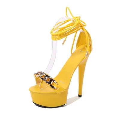 (yellow, 35) 15cm Heel 5cm Platform For Women Patent Leather Heels Stiletto Sexy Super Female Su