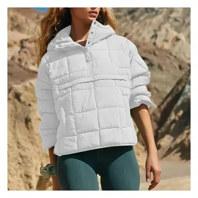 (white, M) Quilted Jackets For Women Lightweight Long Sleeve Button Down Jacket Warm Winter Coat