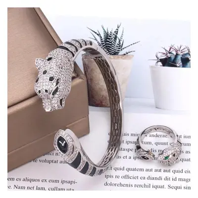 (005 silver ring7) Zlxgirl Jewelry Jet Cubic Zircon Leopard Animal Bridal Bangle Jewelry Europe 