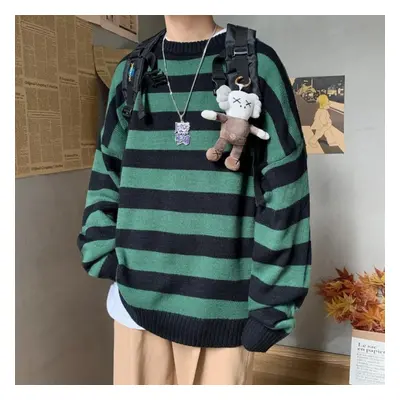 (green,black, XL) New Autumn Winter Casual Loose Sweater Pullovers Striped Jumper Warm Sweaters