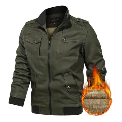 (army green, 2XL) Spring And Autumn Men&apos;s Casual Jacket Stand Collar Jacket Men Workwear Ja