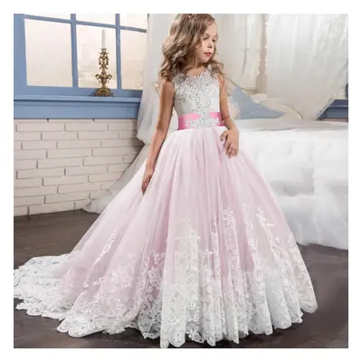 (pink, 130) Toddler Kid Girl Lace Sleeveless Princess Gown Party Tulle Dress Cosplay Clothes