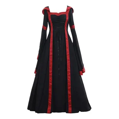 (red black, XL) Women&apos;s Fashion European And American Medieval Retro Hooded Dress Square Ne