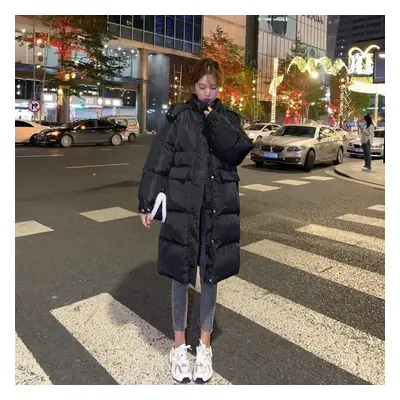 (black, S) Winter Long Puffer Jacket Coats Korean Fashion Loose Coats Casual Design Hooded Parka