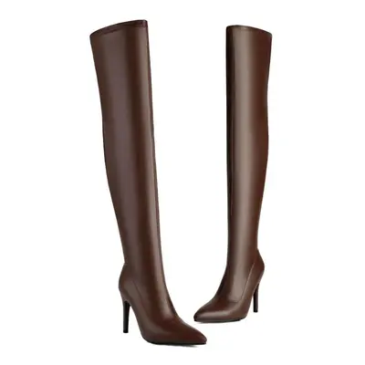 (brown, 42) Krazing Pot Pu Autumn Winter Shoes Stiletto High Heels Super Size Sexy Stovepipe Boo