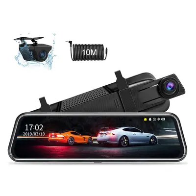 Full Touch Screen Dual Dash Cam Front and Rear Camera Car Rear View Mirror Loop Recording 170Wid