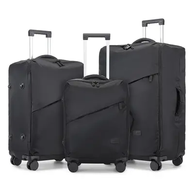 (Black, 20+24+28 inch) 20/24/28Inch Wheels Soft Shell Suitcase Nylon Travel Case Cabin Hand Lugg