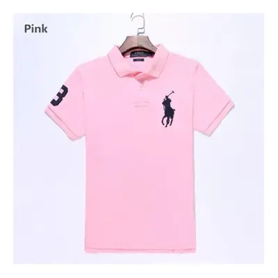 (Pink, 2XL) Men's Custom Fit Polo Shirt Cotton Short Sleeve Large Pony Polo Top