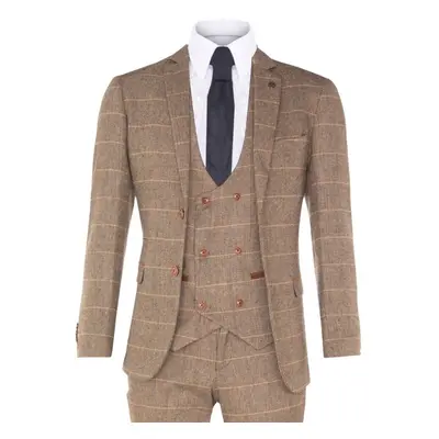 (38) Mens Piece Tan Herringbone Tweed Check Suit