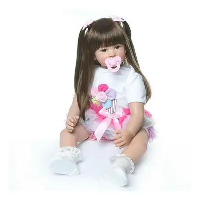 Reborn Baby Dolls 24" Silicone Vinyl Real Long Hair Toddler Doll Girl Gifts Toys