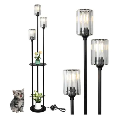 (Black-crystal Shade) Modern floor lamp with shelf, light black floor lamp for living room, crys