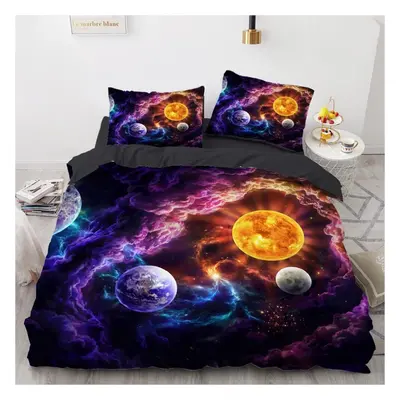 (as the picture, Cama 150--240x220cm) 3D Planet Bedding Set Space Universe Printed Down Duvet Co