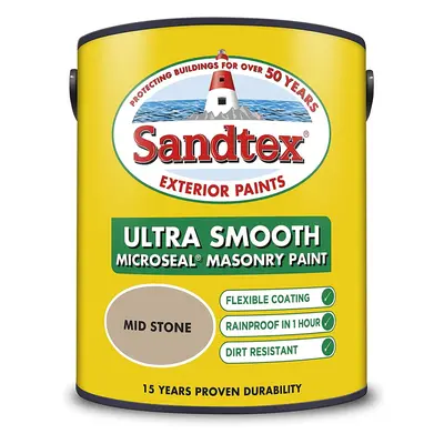 Sandtex 5L Smooth Masonry Paint Mid Stone